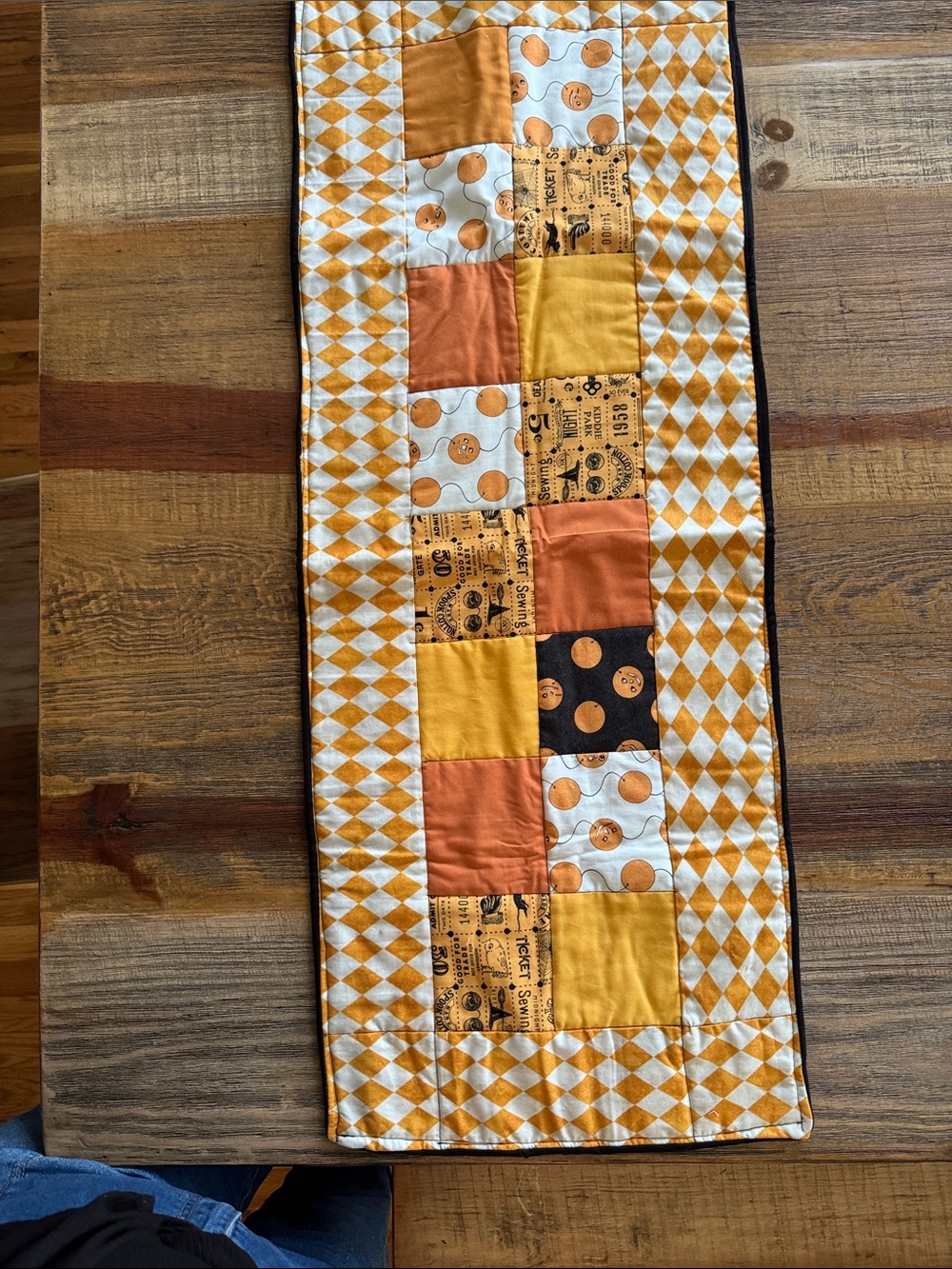 Halloween  Patchwork Table Runner in Yellow, black, &Orange
